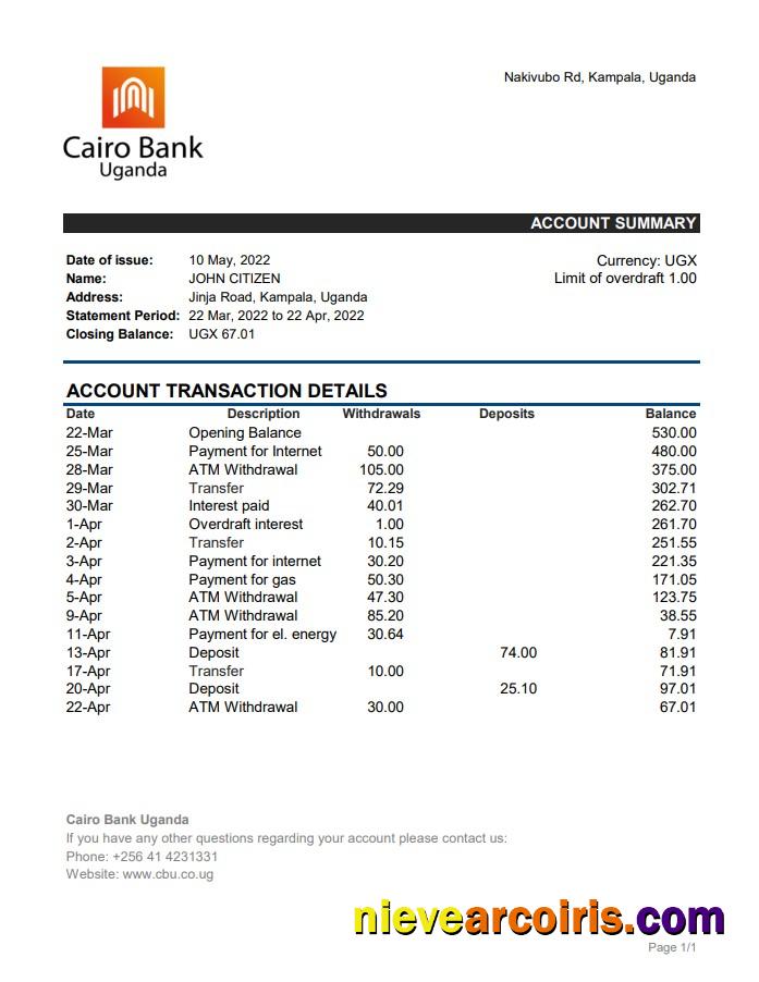 Uganda Cairo bank statement